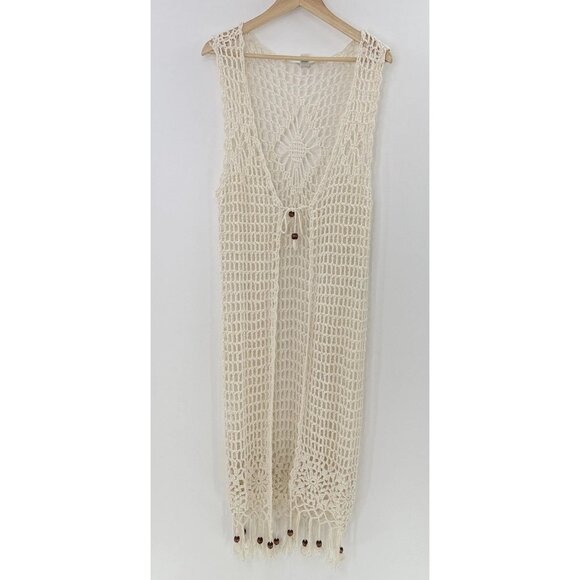 XXI Los Angeles Cream Ivory Crochet Cardigan Duster Size Small Boho Festival - Picture 1 of 12